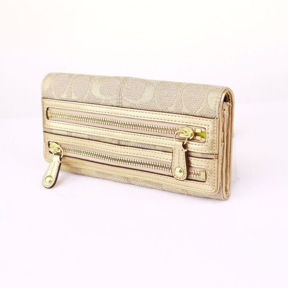 NWT Coach Multi Zip Flap Envelope Wallet Metallic Gold - Picture 1 of 7